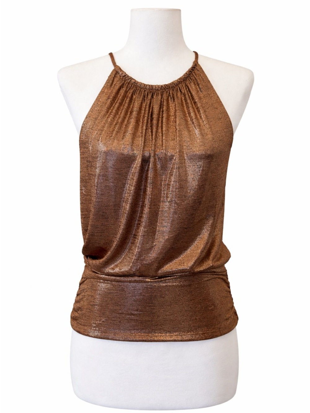 WHBM Gold Metallic Halter Top XS Shimmer Sleeveless Party Date Top Blouse